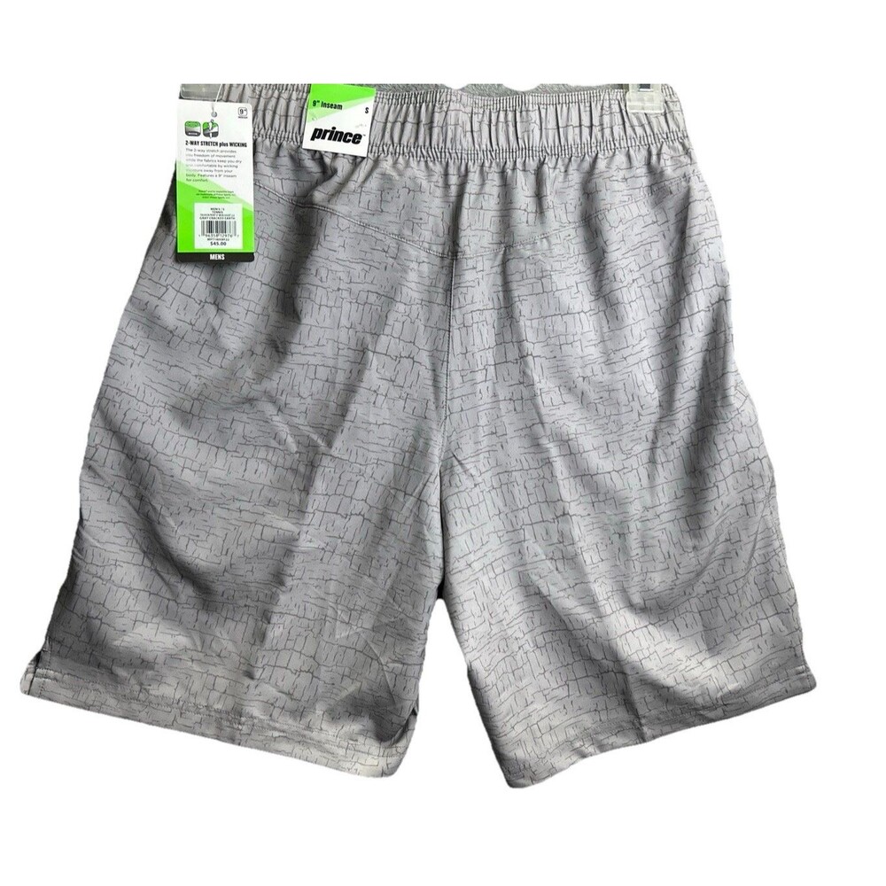 Men’s Woven Tennis Shorts 9” Inseam Small NWT Drawstring Pockets Gray by Prince